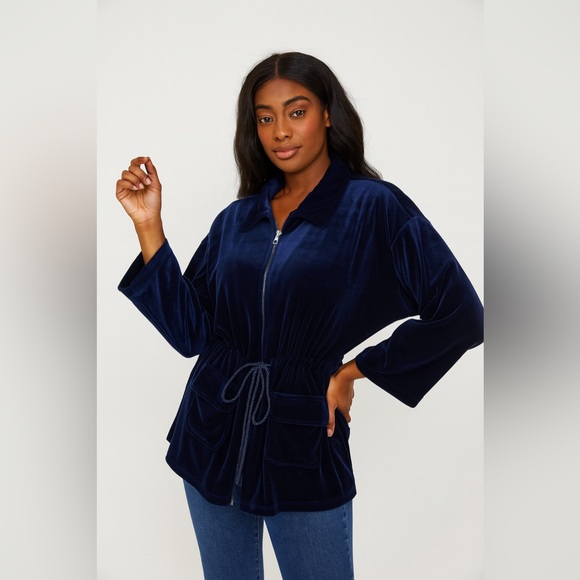 Royal Blue Classy Velvet Jacket - Picture 1 of 5